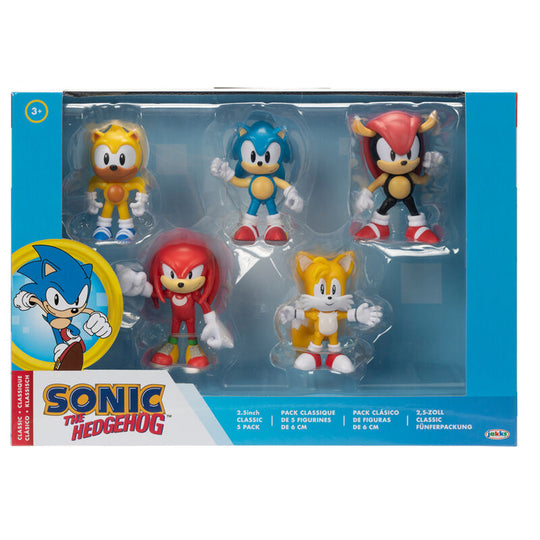 Pack complet de 5 figurines Sonic the Hedgehog de 6cm par JAKKS PACIFIC en présentation frontale