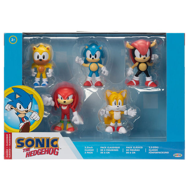 Pack complet de 5 figurines Sonic the Hedgehog de 6cm par JAKKS PACIFIC en présentation frontale