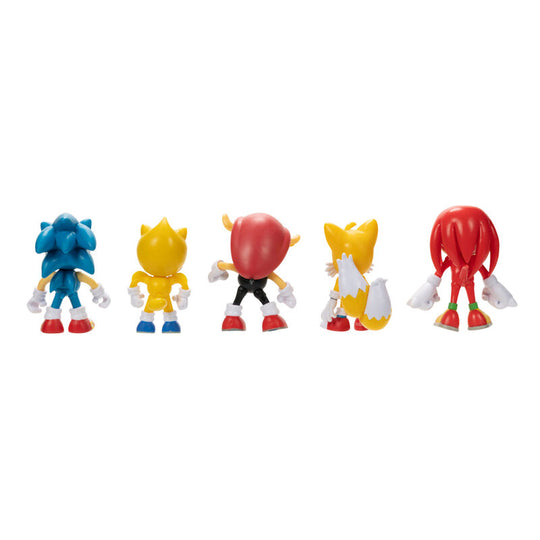 Vue latérale du pack de figurines Sonic the Hedgehog illustrant la diversité des personnages inclus
