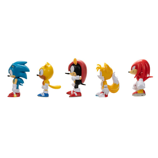 Image montrant les 5 figurines Sonic the Hedgehog alignées sur un fond neutre pour collectionneurs