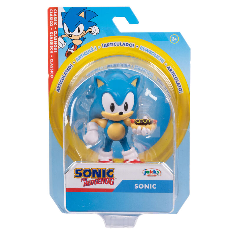 Figurine Sonic the Hedgehog posée sur un socle blanc avec éclairage naturel