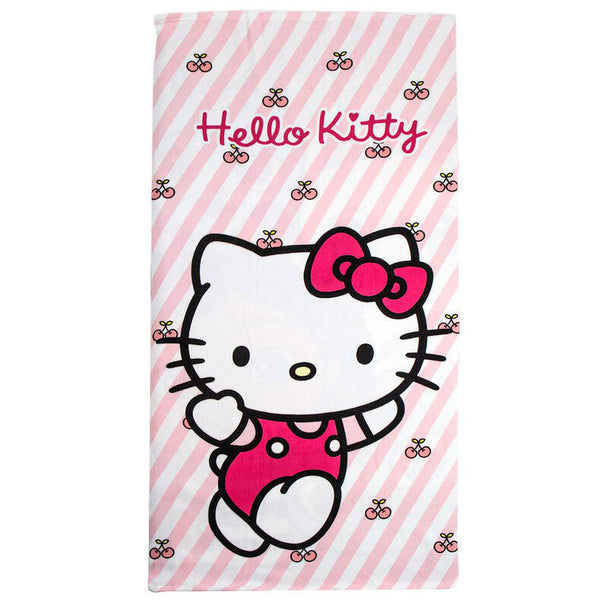 Serviette de plage Hello Kitty en microfibre 70x140cm, design coloré et doux, parfaite pour la plage et la piscine.