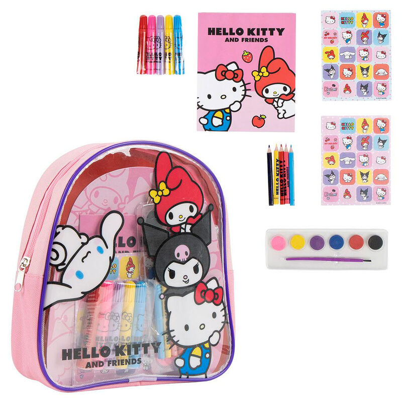 Set de papeterie Hello Kitty avec sac à dos CERDÁ, dimensions 22x23x7 cm, vue du produit unique.