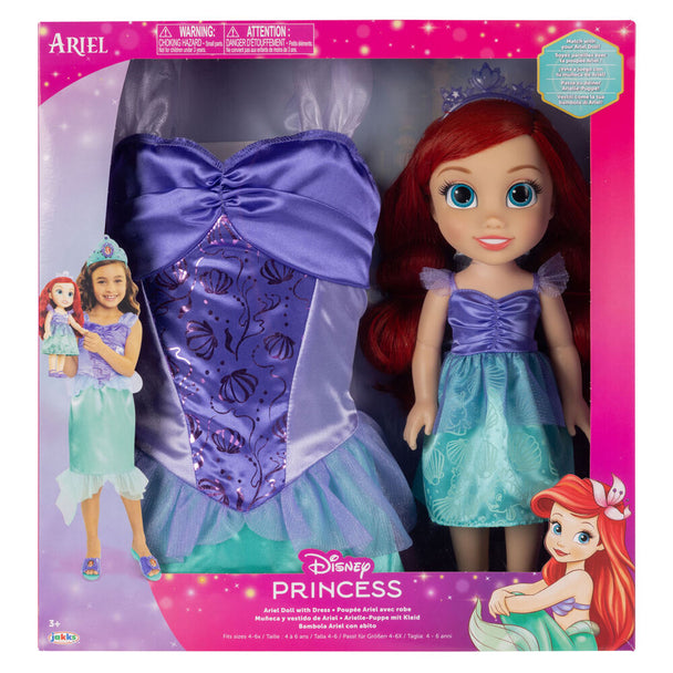 Poupée Ariel Disney La Petite Sirène de 38 cm avec costume violet et vert sur fond blanc