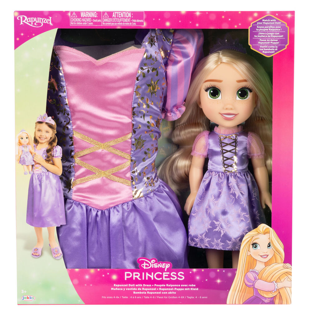 Poupée Raiponce Disney de 38 cm avec longue chevelure blonde et robe violette détaillée