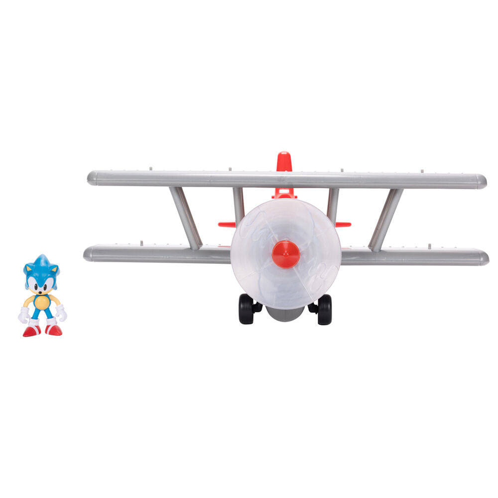 Figurine Sonic Tornado biplane en position dynamique sur fond neutre