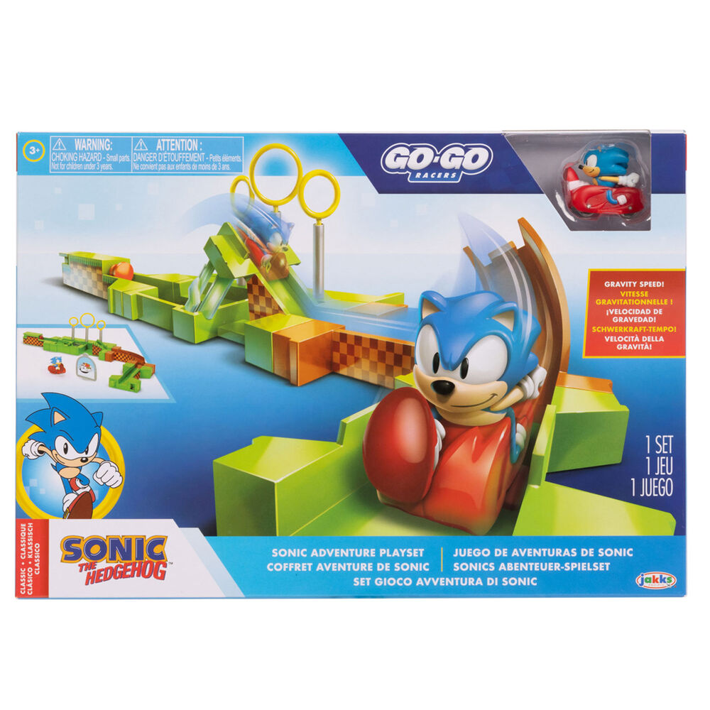 Figurine Sonic détaillée en position de départ sur le circuit de course