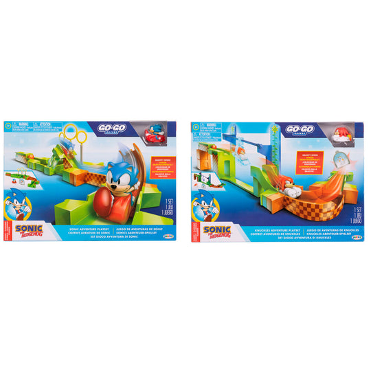 Enfant jouant avec le playset Sonic Go Go Racers, illustrant l'amusement et la créativité