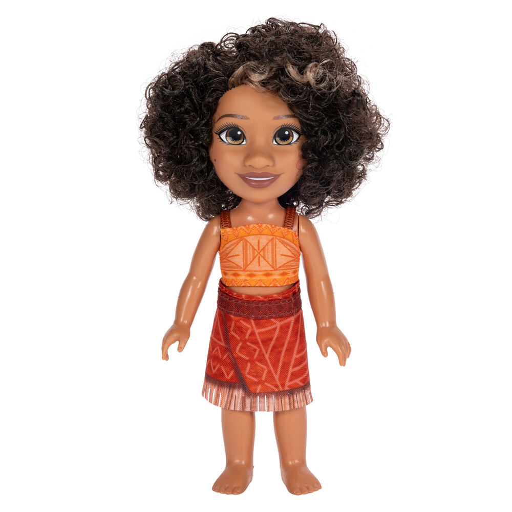 Profil latéral de la poupée Vaiana montrant la texture réaliste des cheveux