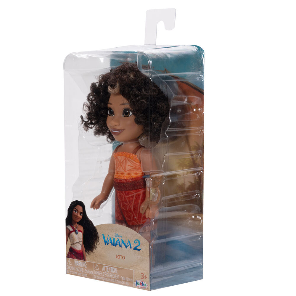 Vue arrière de la poupée Vaiana dévoilant les détails de sa tenue et coiffure