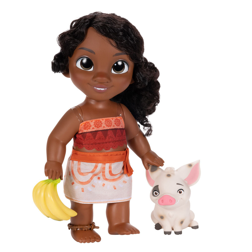 Poupée Vaiana Moana en position debout montrant ses accessoires inclus