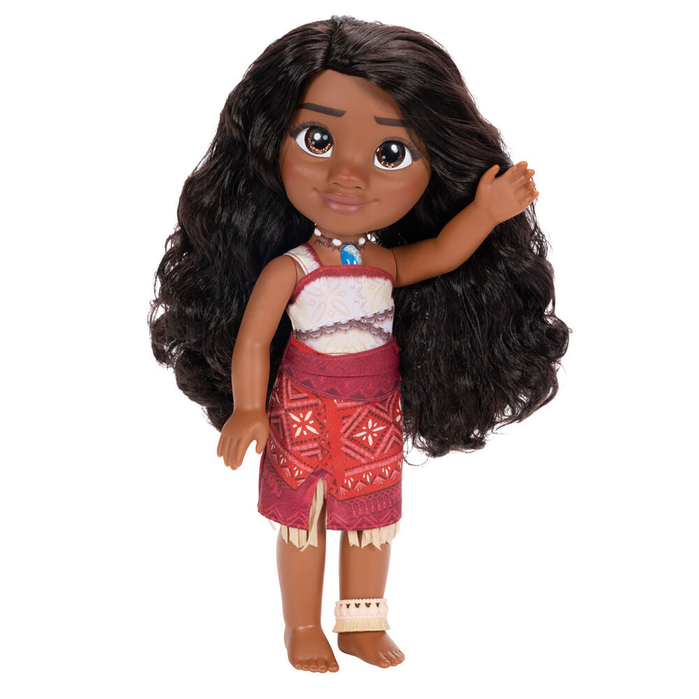 Vue rapprochée des détails du visage et des vêtements de la poupée Vaiana