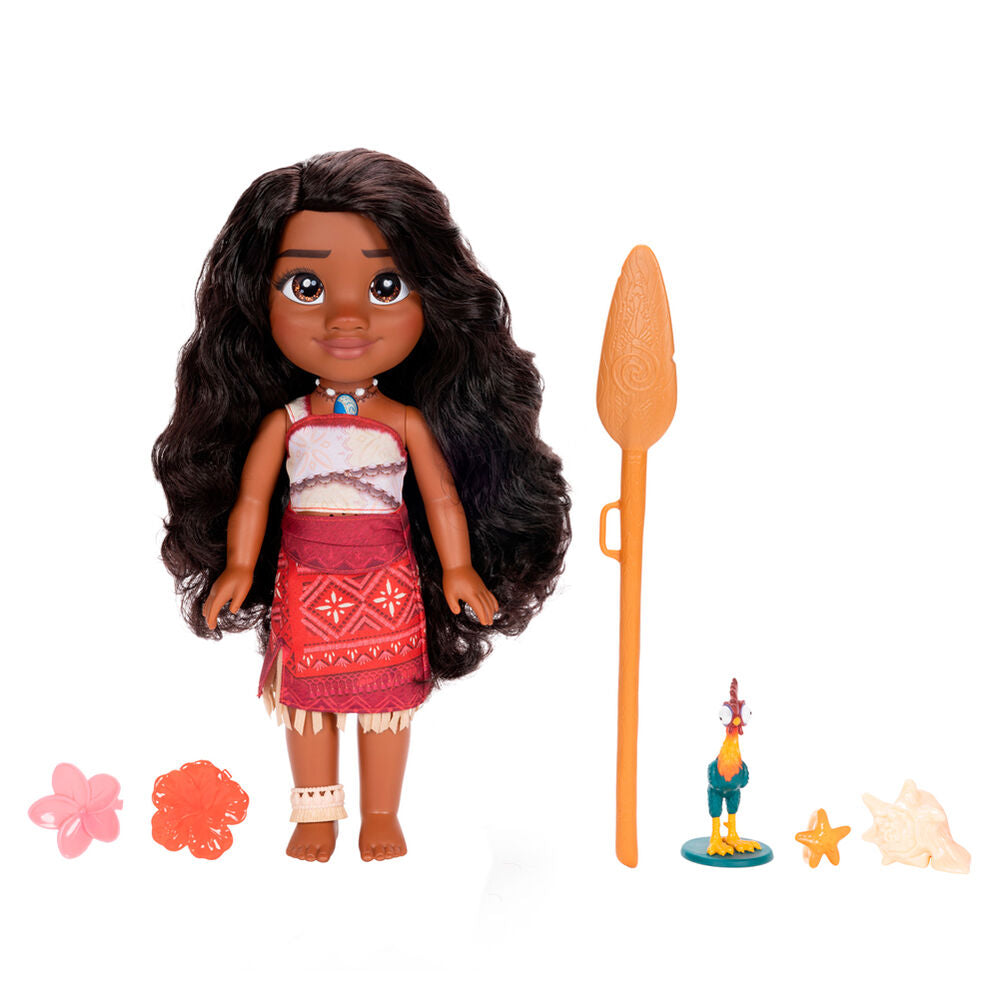 Poupée Vaiana Moana 2 en action avec éclairage mettant en valeur ses couleurs vives