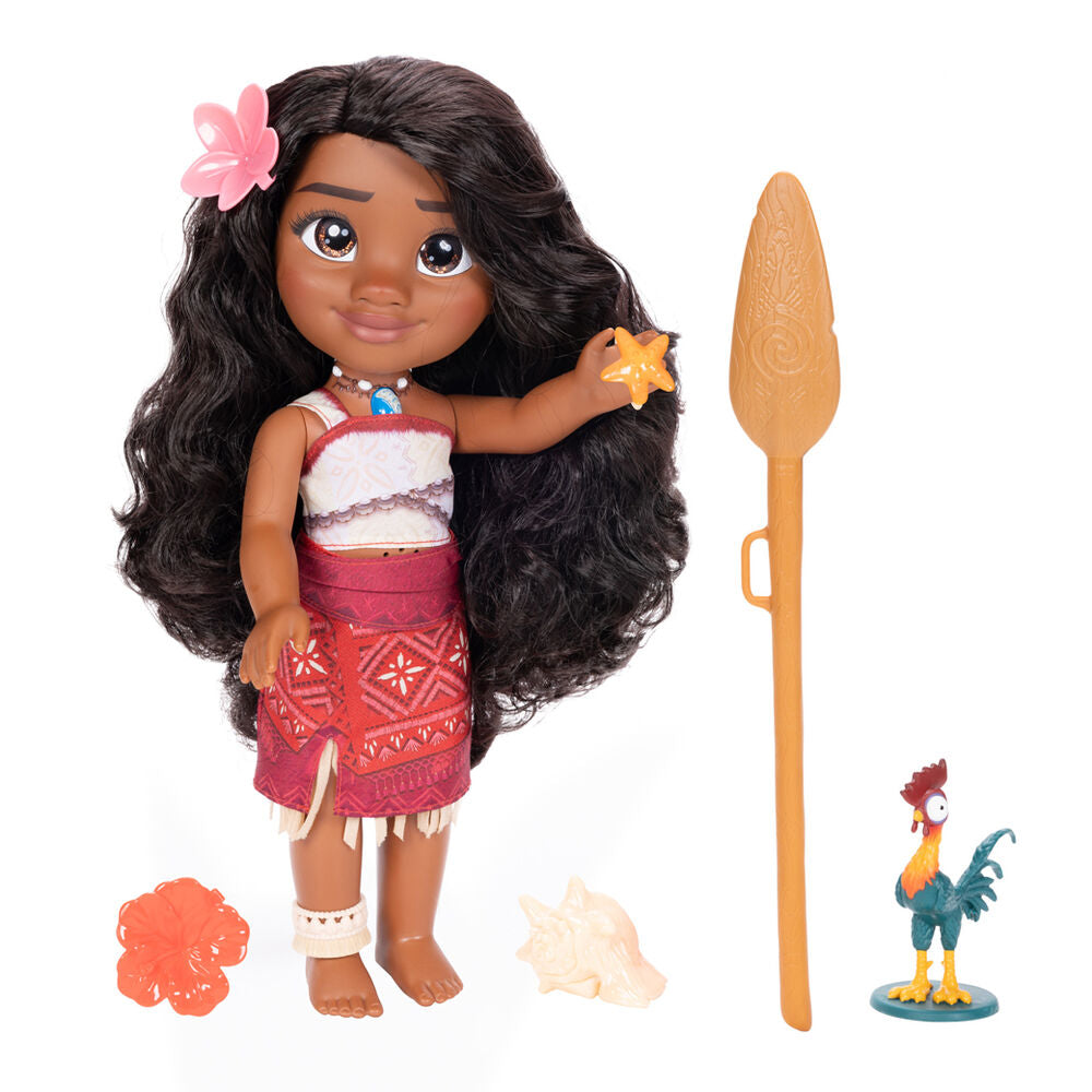 Vue rapprochée du visage expressif de la poupée Vaiana Moana 2 avec détails soignés