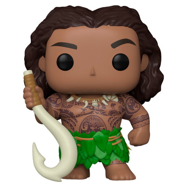 Zoom sur la figurine Funko POP Disney Maui, détails précis et couleurs vives, emballage collector visible.