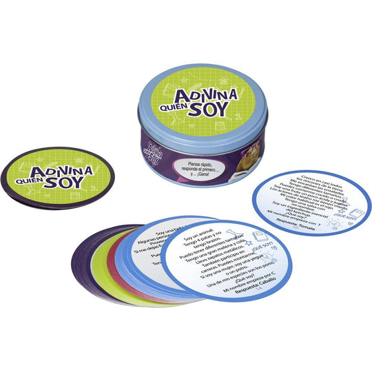 Cartes du jeu Guess Who I Am en espagnol montrant différentes catégories : Qui suis-je, Où suis-je, et Quoi suis-je.