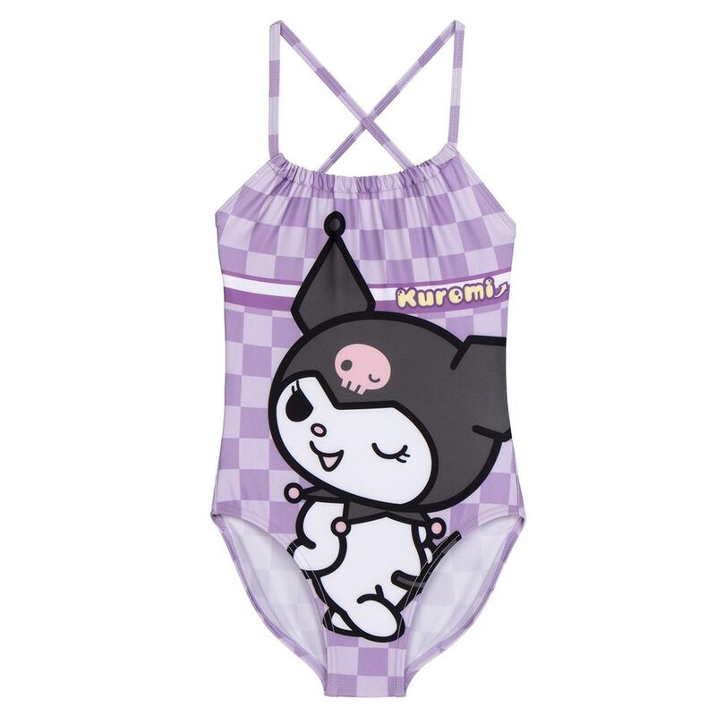 Maillot de bain Hello Kitty Kuromi CERDÁ pour enfant, vue avant avec motifs colorés et taille variée