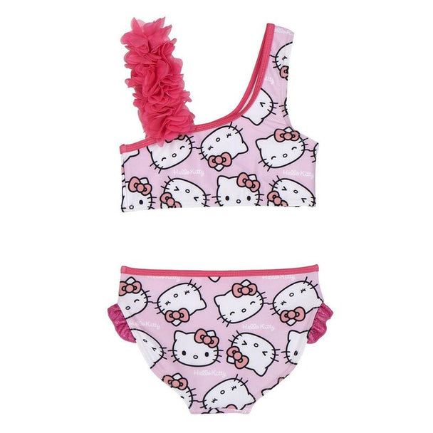 Détail du tissu et design du bikini Hello Kitty CERDÁ pour enfant, mettant en valeur la qualité et le confort
