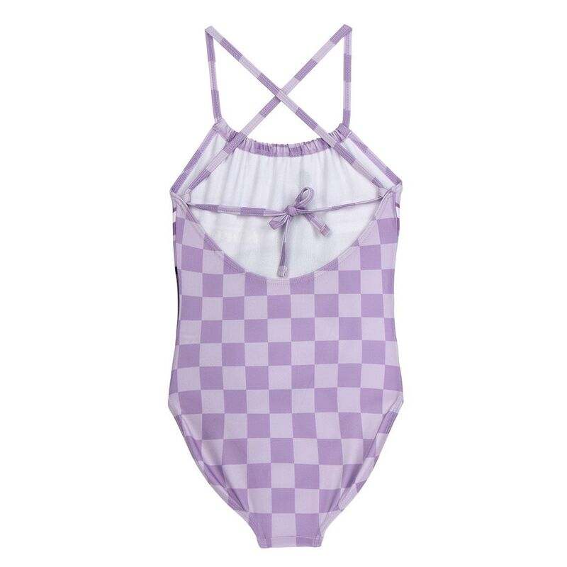 Détail du tissu et design du maillot de bain Hello Kitty Kuromi CERDÁ, mettant en valeur la qualité et les couleurs vives