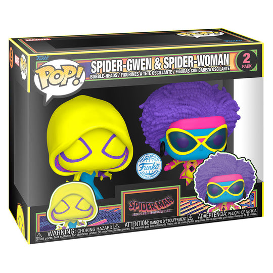 Figurine Funko POP Spider-Woman du pack exclusif Marvel affichée sur fond neutre avec finition brillante