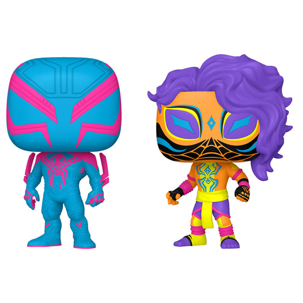 Figurine FUNKO POP Spider-Man India exclusive avec costume rouge et jaune, posée sur socle