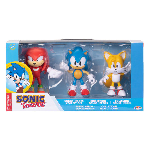 Pack de 3 figurines Sonic the Hedgehog classiques de 10cm vues de face avec détails colorés