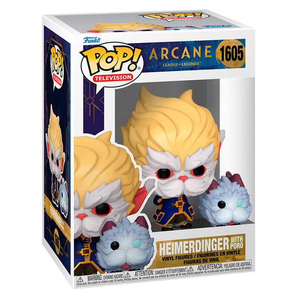 Boîte cadeau collector contenant la figurine Funko POP Heimerdinger Arcane avec Poro, idéale pour les fans et collectionneurs