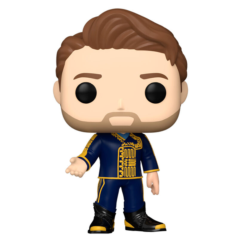 Figurine Funko POP de Fiyero du musical Wicked en vinyle de 9 cm, présentée dans sa boîte cadeau originale.