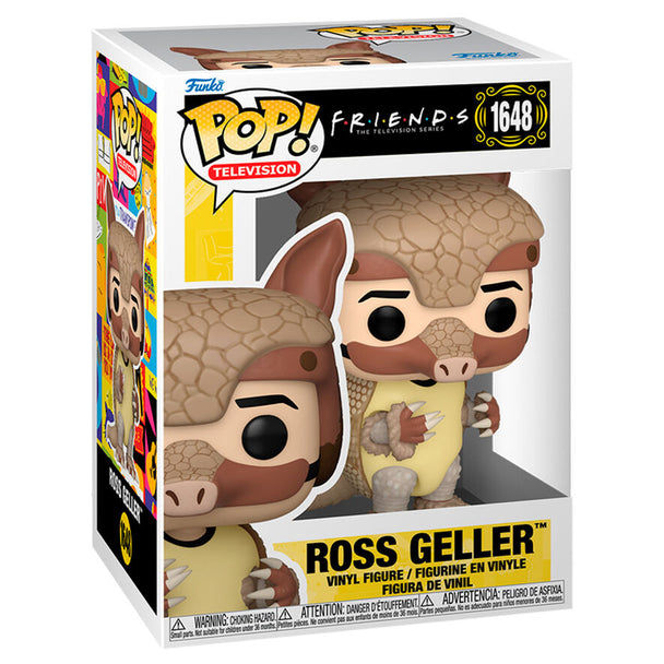 Détail de la figurine Funko POP Ross Geller Friends, montrant les traits et couleurs caractéristiques