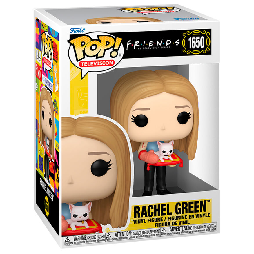 Vue rapprochée de la figurine Funko POP Rachel Green Friends montrant les détails et la boîte