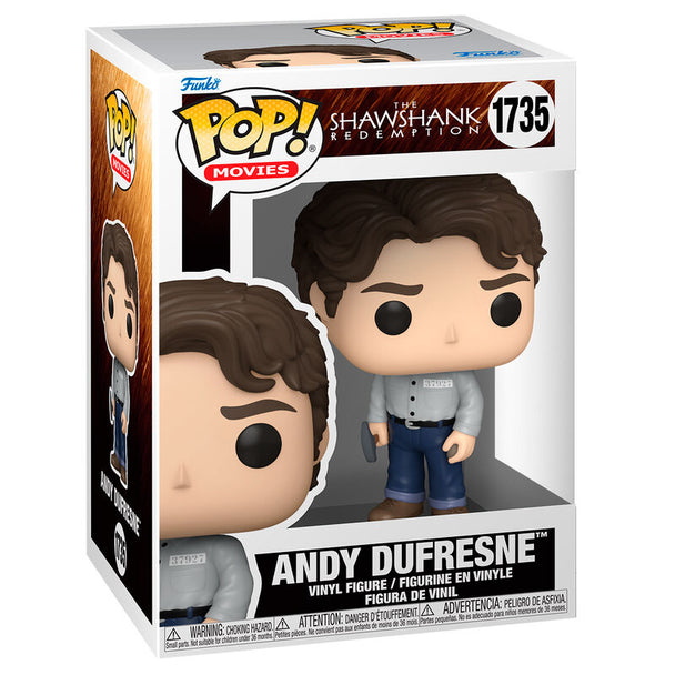 Vue rapprochée de la figurine Funko POP Andy Dufresne avec détails précis et couleurs fidèles au personnage du film.