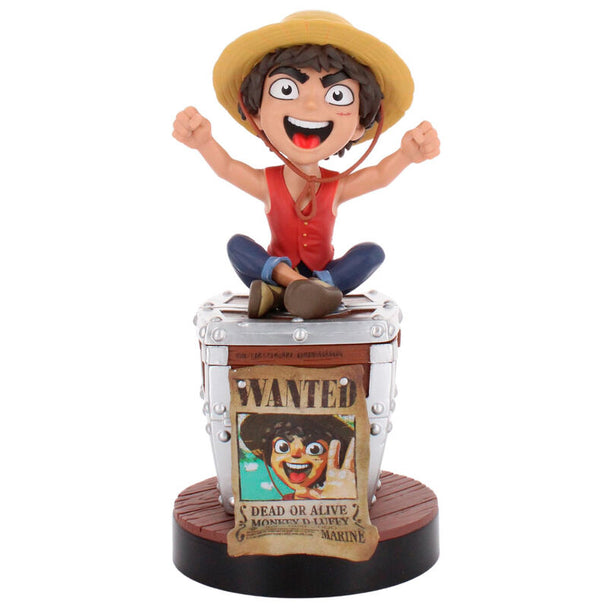 Support One Piece Luffy 20cm vu de face avec manette PlayStation 5 posée dessus