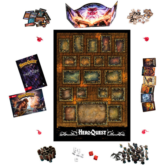 Cartes de jeu colorées utilisées pour les quêtes et combats dans HeroQuest First Light