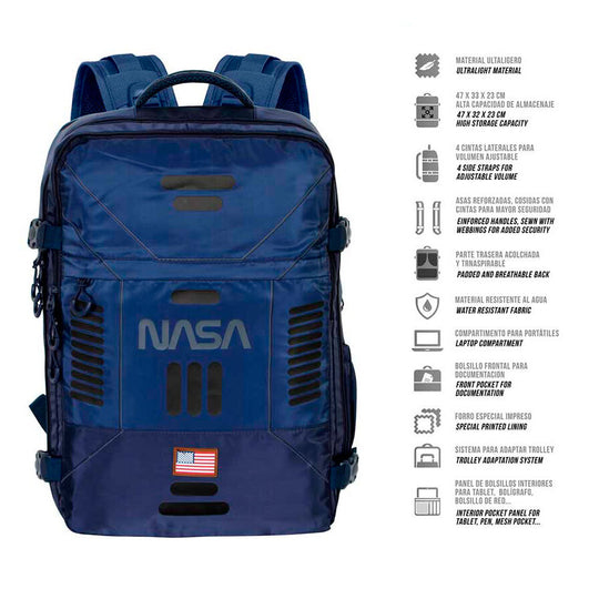 Profil du sac à dos NASA montrant les bretelles réglables et la structure robuste
