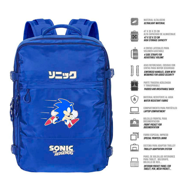 Vue de face du sac à dos Sonic the Hedgehog 49 cm avec logo KARACTERMANIA