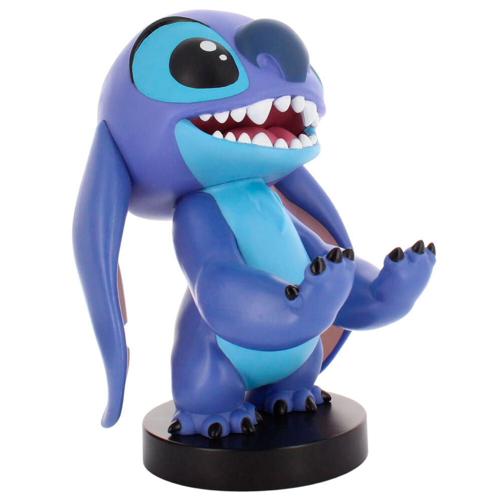 Présentation du support Cable Guy Stitch Disney avec manette et smartphone simultanément