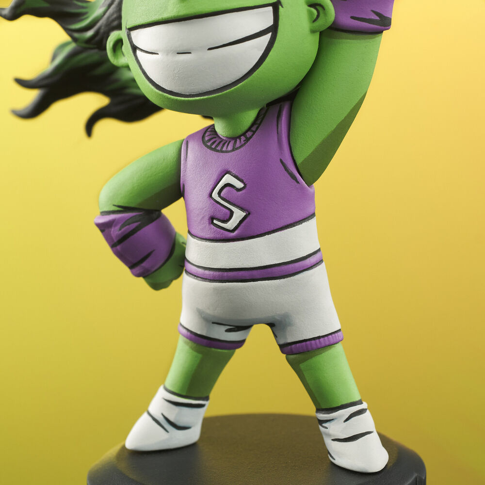 Vue arrière de la figurine She-Hulk animée Marvel sur socle noir