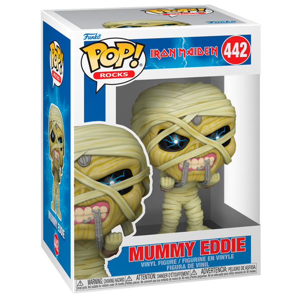 Vue détaillée de la figurine Funko POP Iron Maiden Eddie Momie avec ses couleurs et textures authentiques