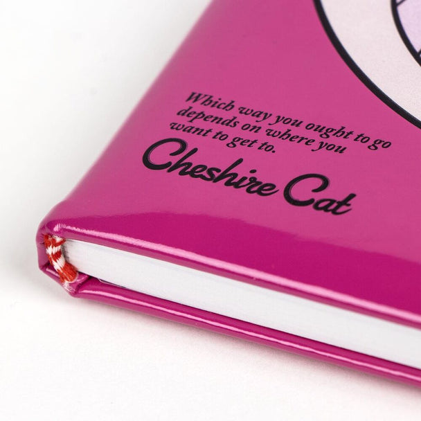 Vue rapprochée du sourire du Cheshire sur la couverture du cahier CERDÁ