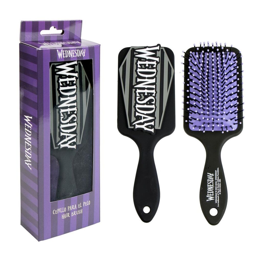 Brosse à cheveux Wednesday CERDÁ vue de face avec poils souples et design ergonomique