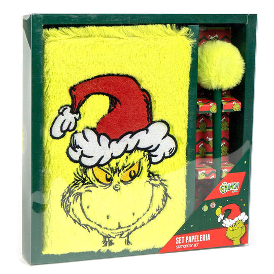 Coffret complet de papeterie Grinch CERDÁ avec cahier, stylos et accessoires colorés