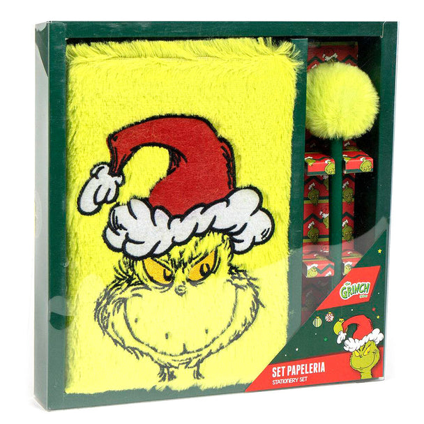 Coffret complet de papeterie Grinch CERDÁ avec cahier, stylos et accessoires colorés