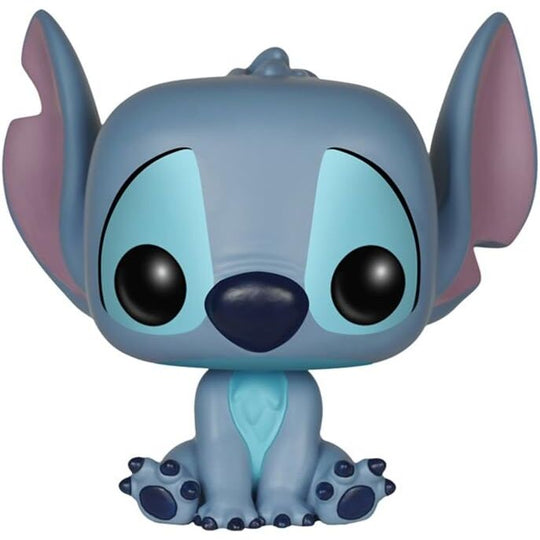 Figurine Funko POP de Stitch assis, vue de face avec détails précis et couleurs vives