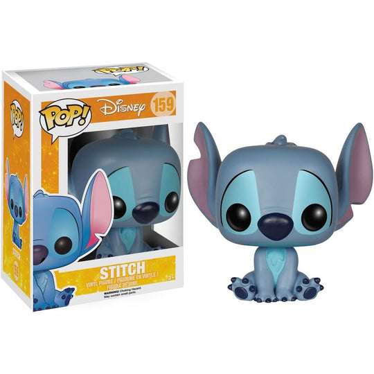 Vue latérale de la figurine Funko POP Stitch assis, mettant en valeur sa posture et son design unique