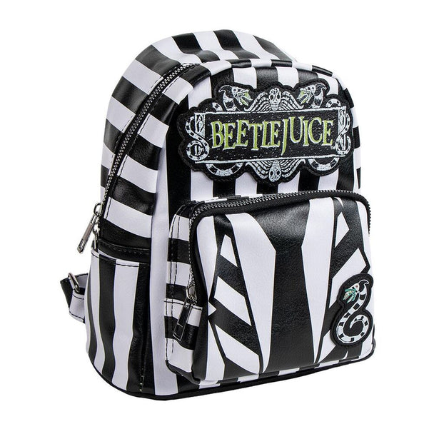 Sac à dos casual Beetlejuice CERDÁ en simili cuir, dimensions 19,5x25x11 cm, vue de face avec design original.