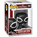 Figurine Funko POP de Harry Osborn en costume noir de Spider-Man, vue de face, 9 cm en vinyle dans sa boîte cadeau.