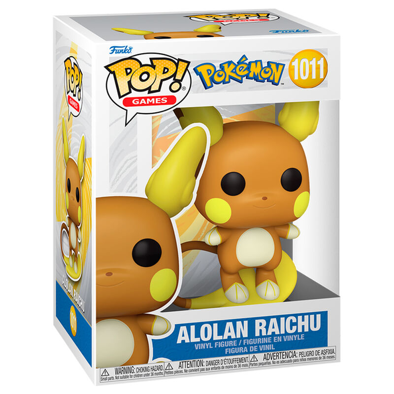 Figurine Funko POP Alolan Raichu en vinyle de 9 cm avec détails colorés et boîte cadeau visible