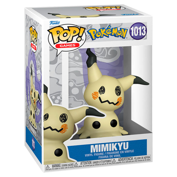 Figurine Funko POP Pokémon Mimikyu en vinyle de 9 cm dans sa boîte cadeau colorée, vue de face