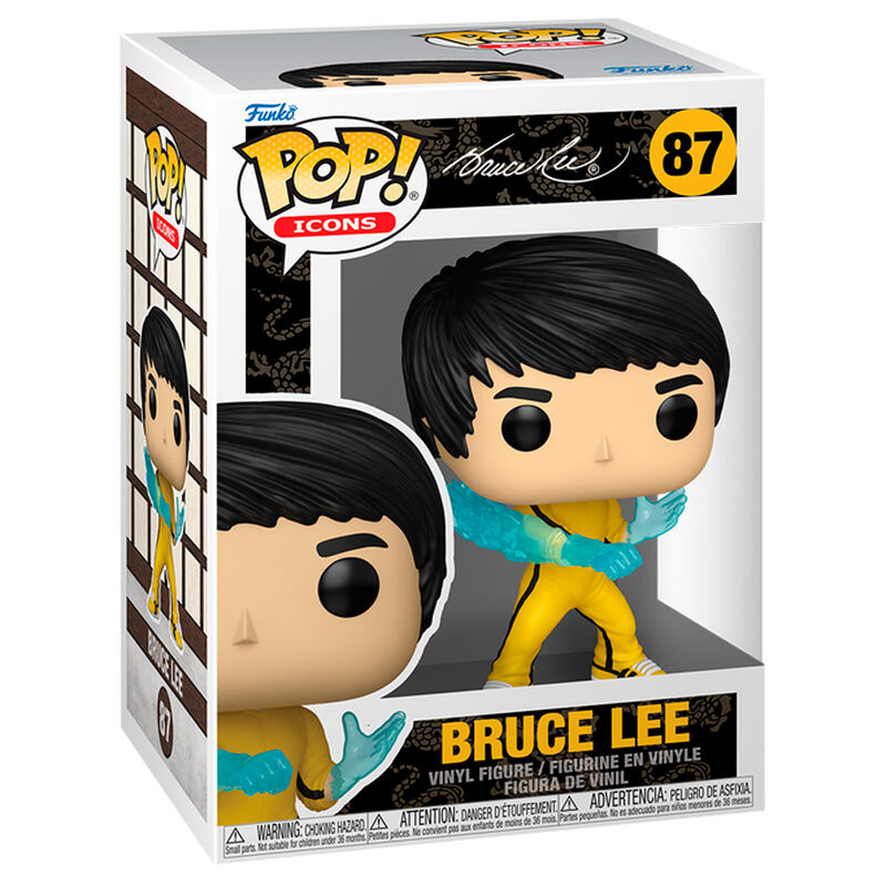 Figurine Funko POP Bruce Lee de 9 cm en vinyle, présentée dans sa boîte cadeau officielle FUNKO