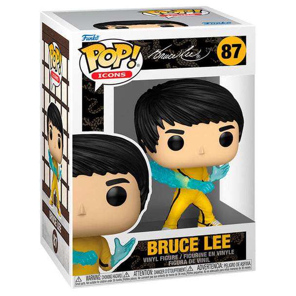 Figurine Funko POP Bruce Lee de 9 cm en vinyle, présentée dans sa boîte cadeau officielle FUNKO